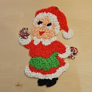 Vintage Popcorn Christmas Mrs Santa Claus Wall Decoration